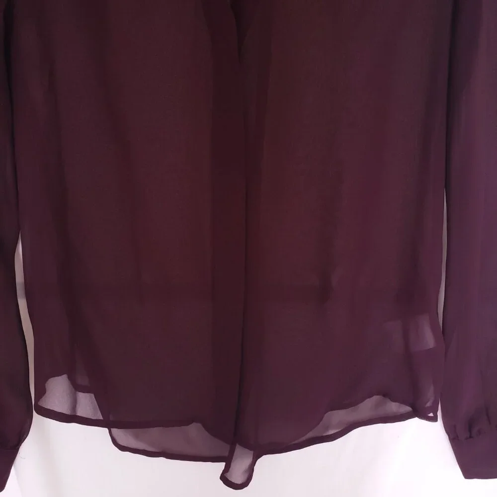 Express Women Purple Button V Neck Long Sleeve Sheer Lightweight Blouse Size S - Picture 8 of 15